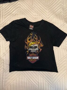 Harley-Davidson Black Tee with Flaming Skull Graphic (kids size)
